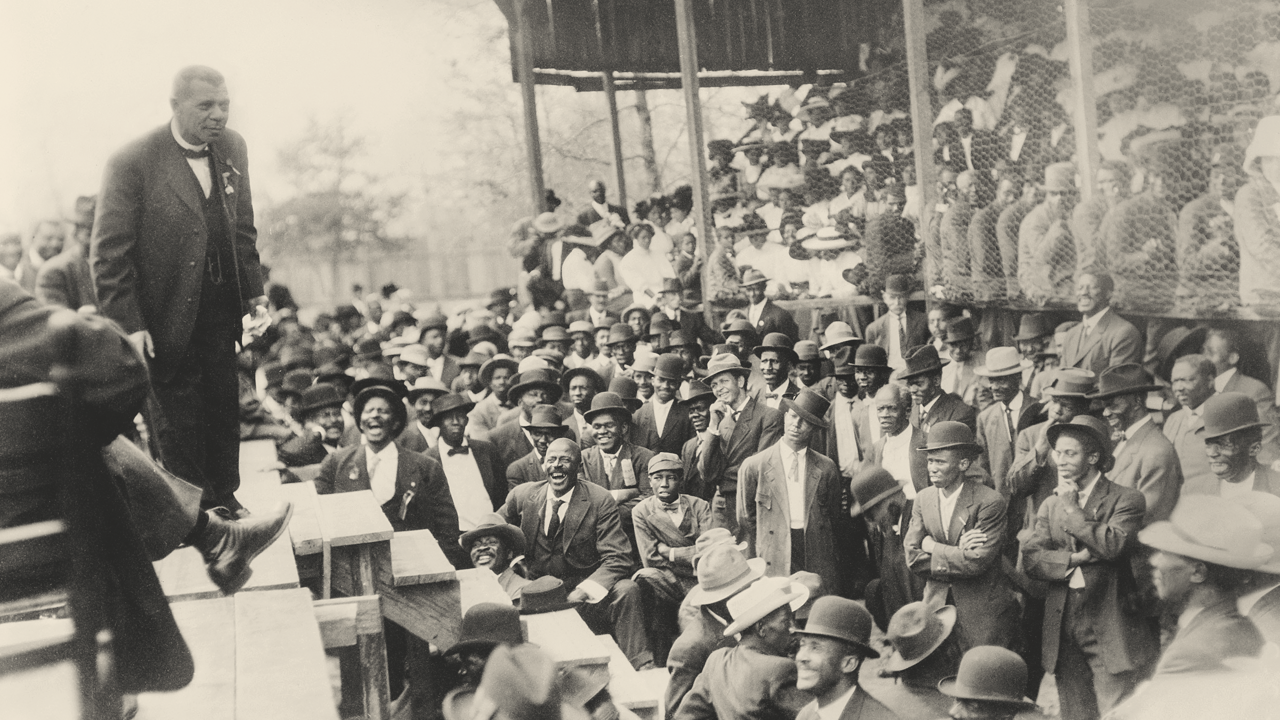 Reformer Booker T. Washington campaigns for African-American education in Lakeland, Tennessee, 1890.