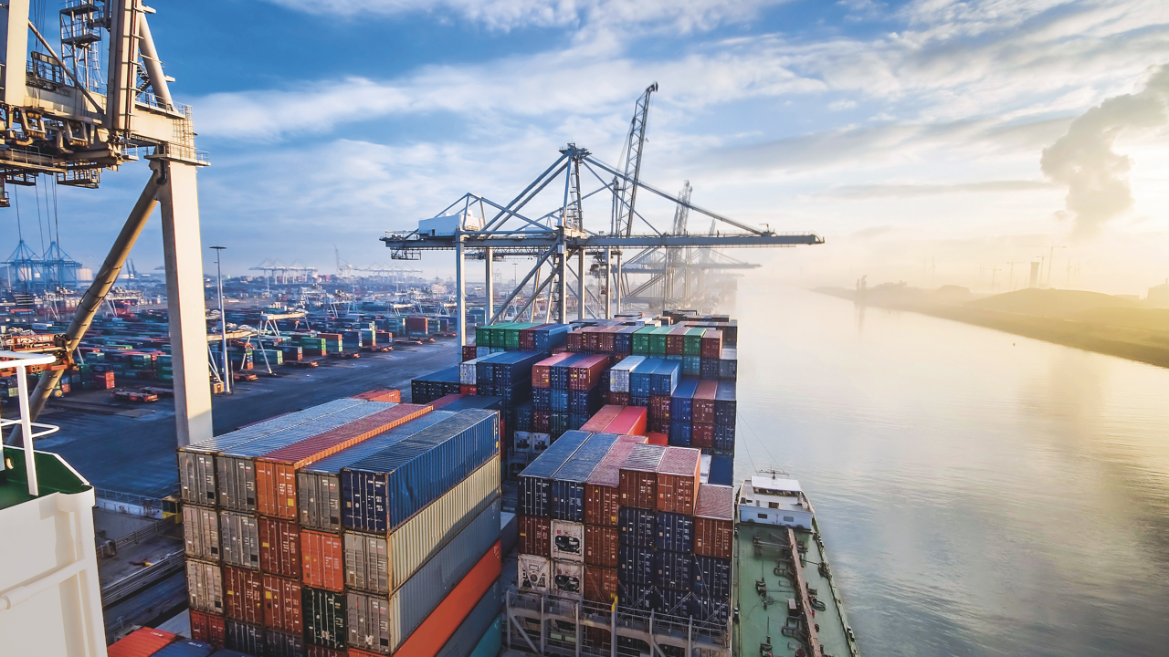 A container terminal in Rotterdam, Netherlands.