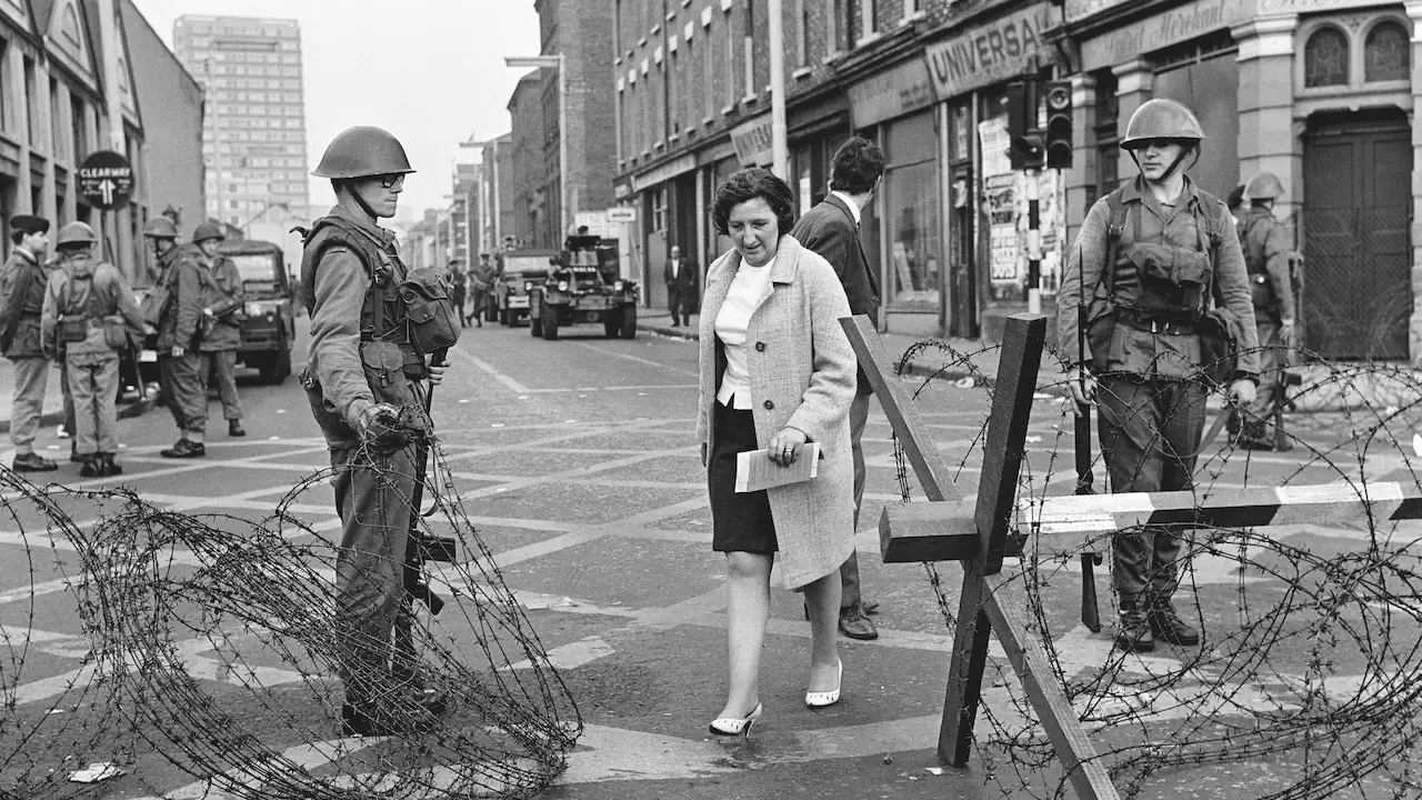 A military road block in Belfast, 1969